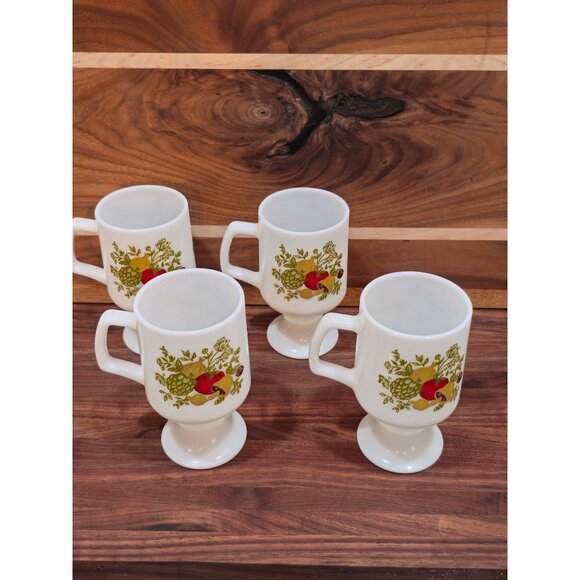 Vintage Corning Ware "Spice of Life" Milk Glass Pedestal Mugs, Set of 4 - Picture 2 of 8